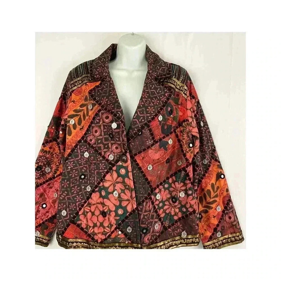 Soft Surroundings Berber Jacket Coin Blazer LARGE Womens Multicolor 100% Cotton - Picture 12 of 14